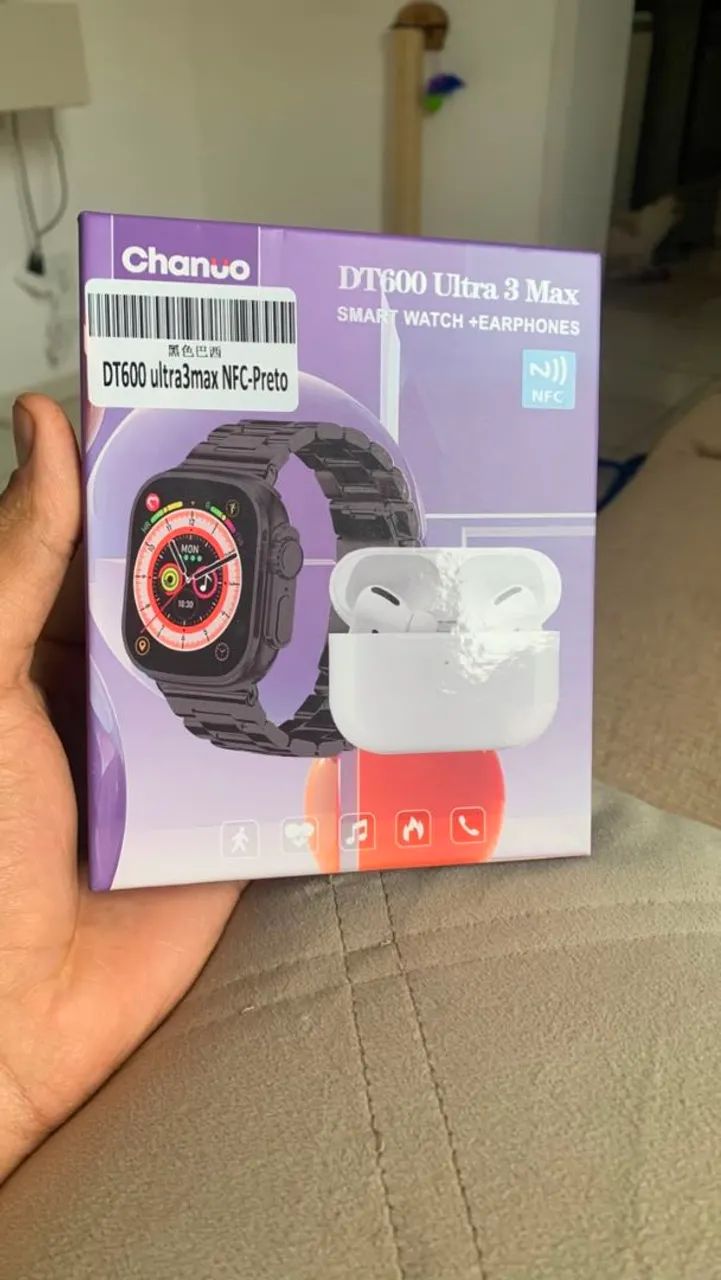 Relógio + Fones + 2 pulseiras + película 