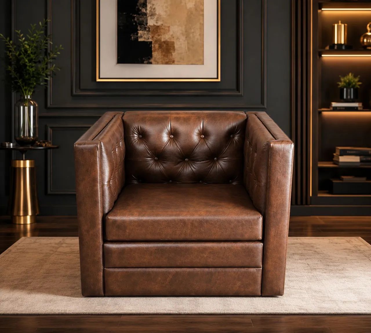 Poltrona Decorativa em Couro Marrom
