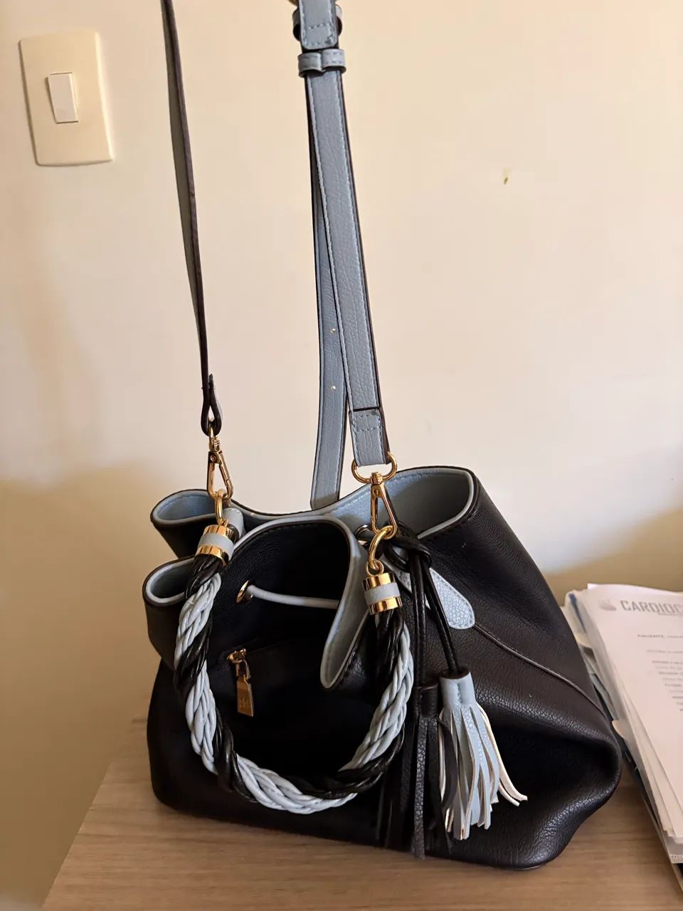 Bolsa chenson saco preta e azul  - Foto 3