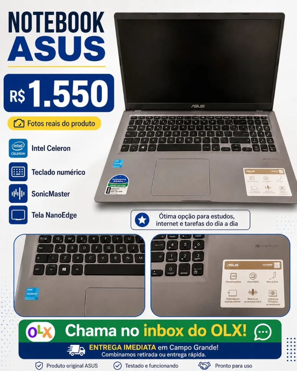 Notebook ASUS 15,6? Intel Celeron com Teclado Numérico - Ótimo Estado