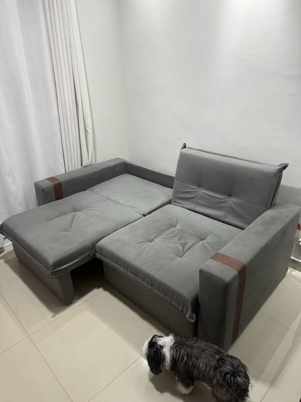 Sofá retrátil reclinável / cama linho cinza 2m - Foto 5