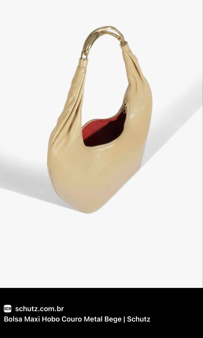 Bolsa Maxi Hobo Couro Metal Bege - Foto 4