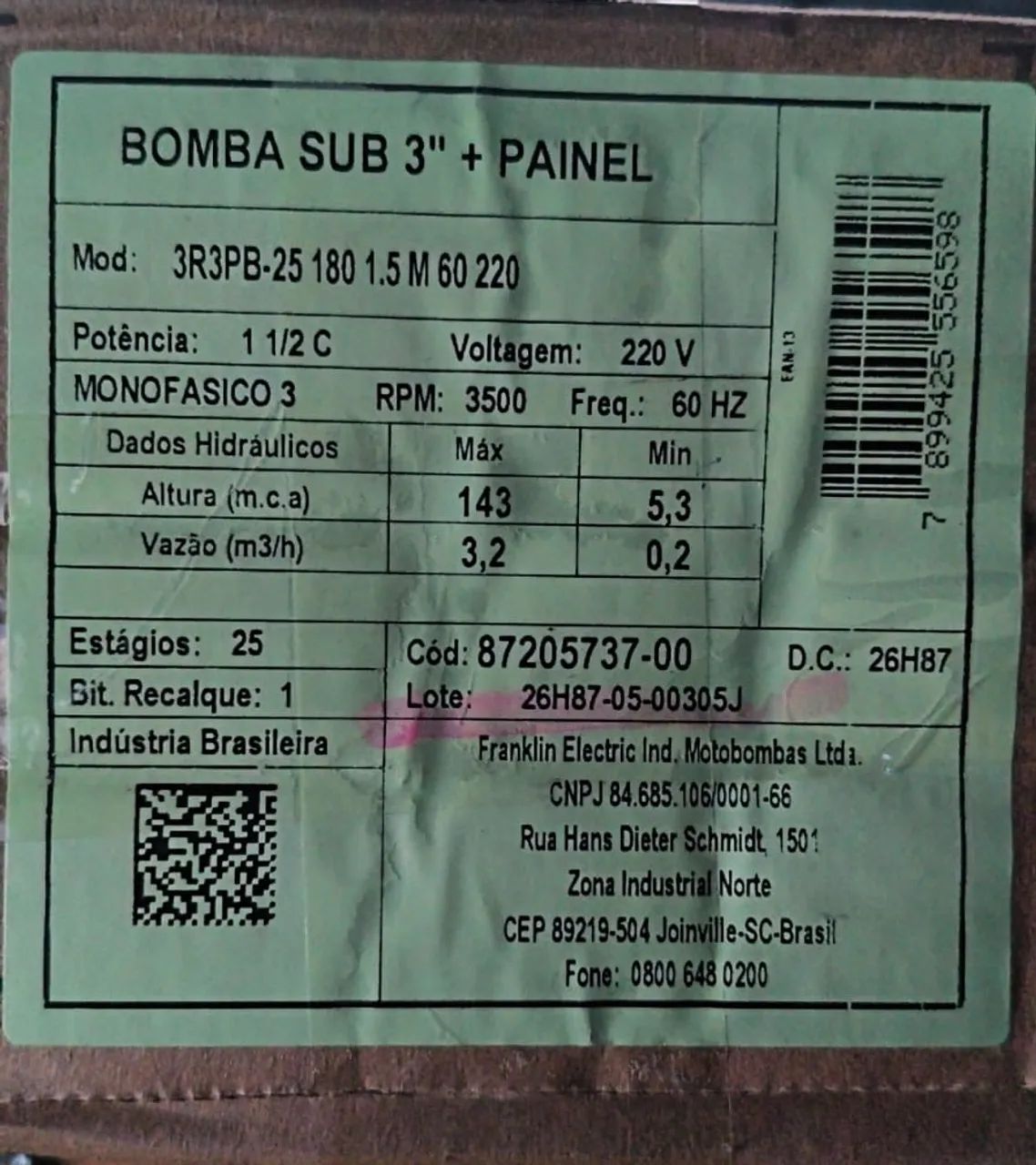 Bomba Submersa 3 - Ideal para poço artesiano 