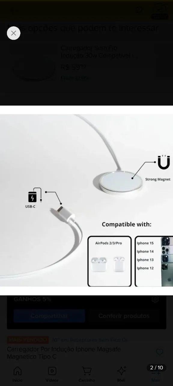 Carregador magnético de indução para iphone  - Foto 2