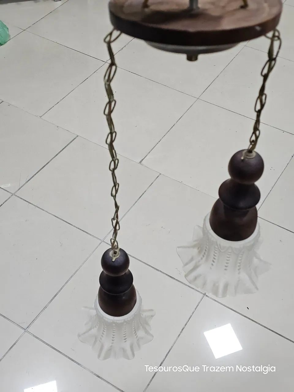 Antigo Lustre Pendente Para 2 Luzes  - Foto 5