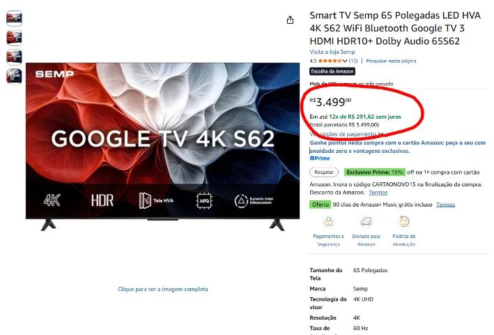 TV SEMP 65 POLEGADAS - NA CAIXA, NUNCA USEI - Foto 3