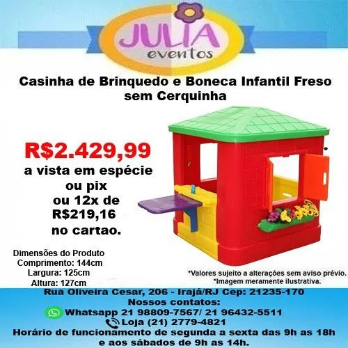 Casinha de Brinquedo e Boneca Infantil Freso sem Cerquinha