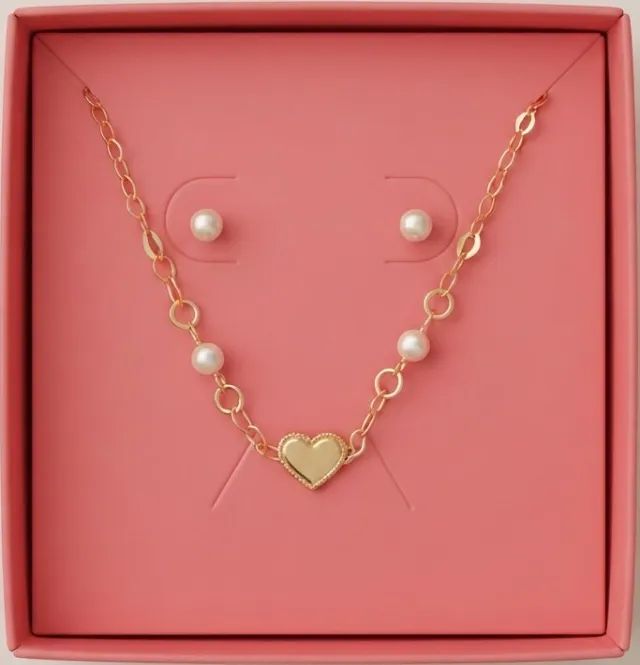 Conjunto infantil pulseira e brinco de pérolas coração | folheado ouro 18k | kit presente - Foto 4