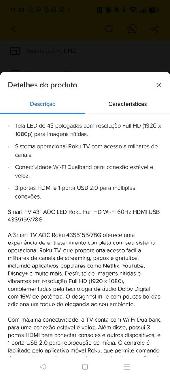 Televisão 43  polegadas  nova lacrada AOC (Philips)43 polegadas Roku fhd led - Foto 3