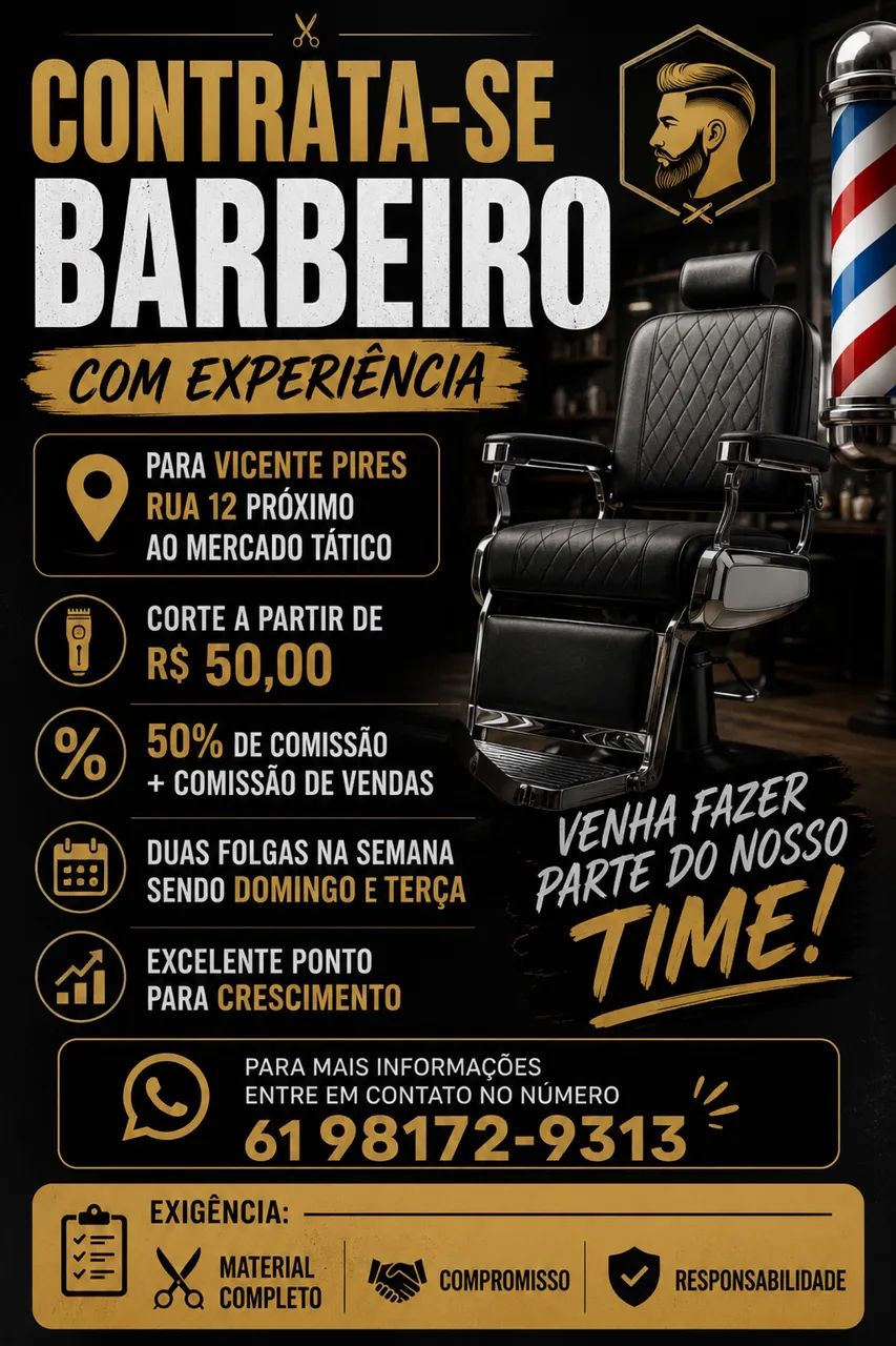 Vaga para Barbeiro com experiência