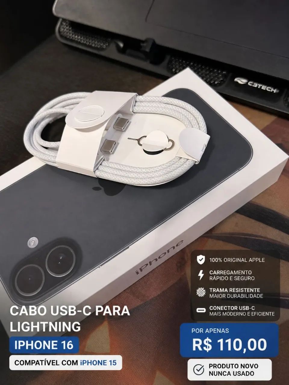 Cabo Novo Original de iPhone 16 - Foto 2