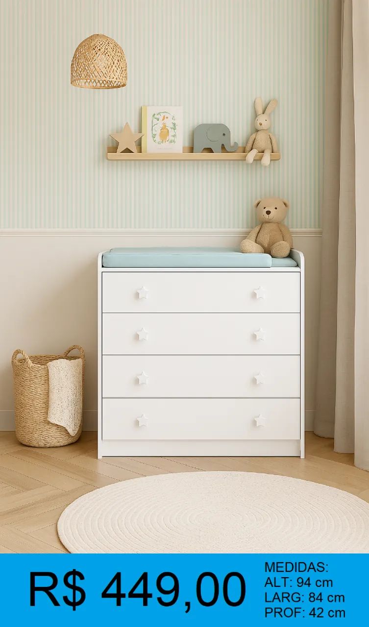Comoda infantil com trocador - compre hoje e receba amanhã 