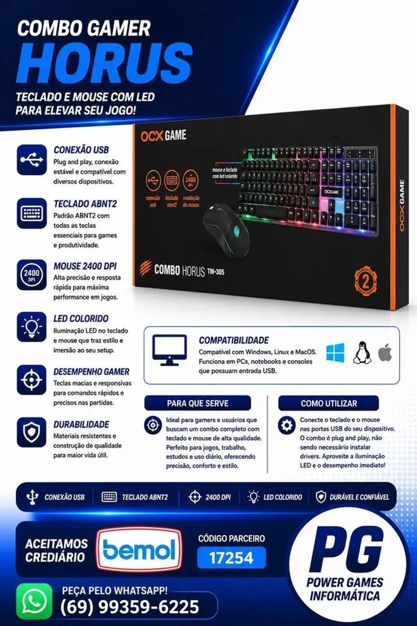 KIT TECLADO E MOUSE GAMER RGB - Foto 2