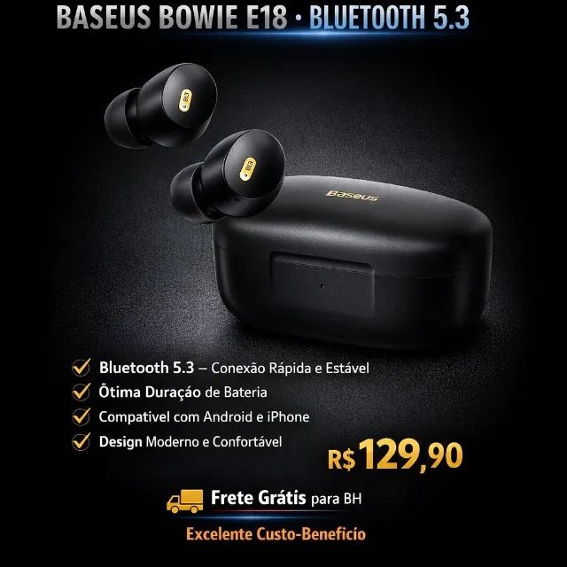 Fone Baseus Bowie E18 Bluetooth 5.3 - Frete Gratis p/BH!!