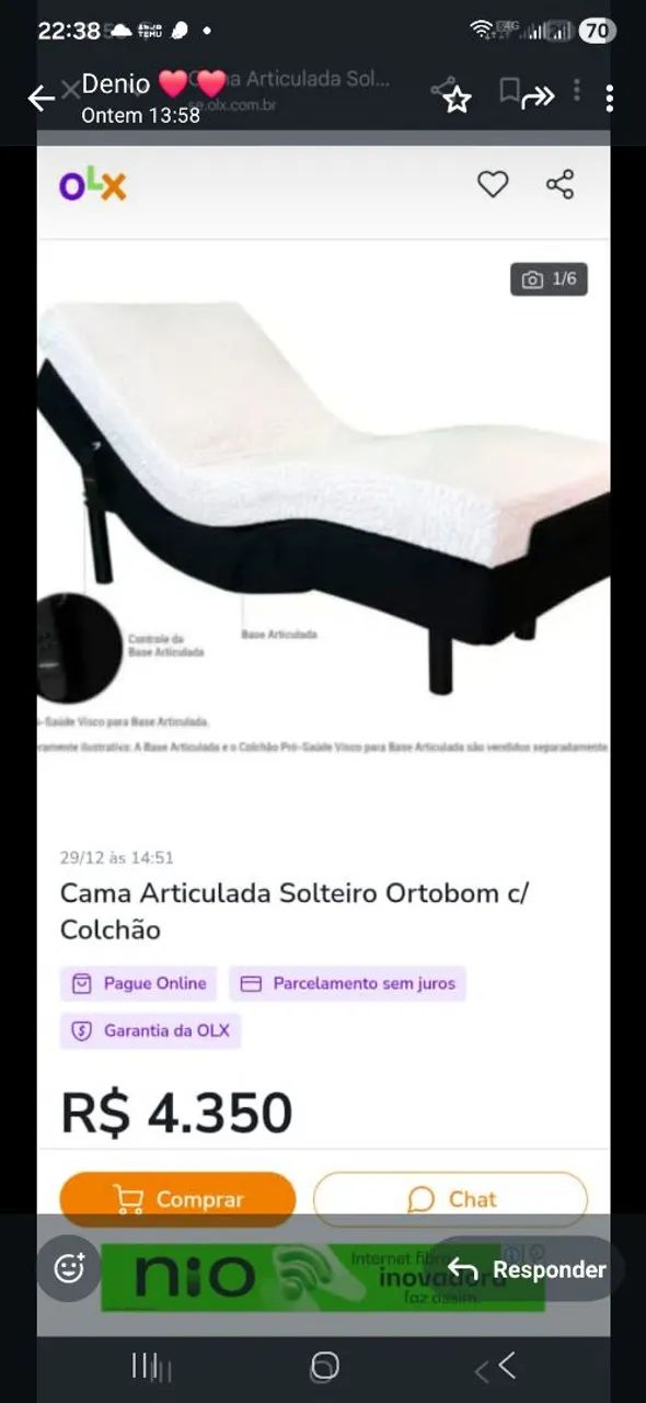 Cama Articulada Solteiro Ortobom c/ Colchão