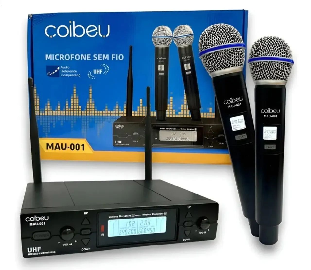 Microfone sem fio duplo UHF e receptor