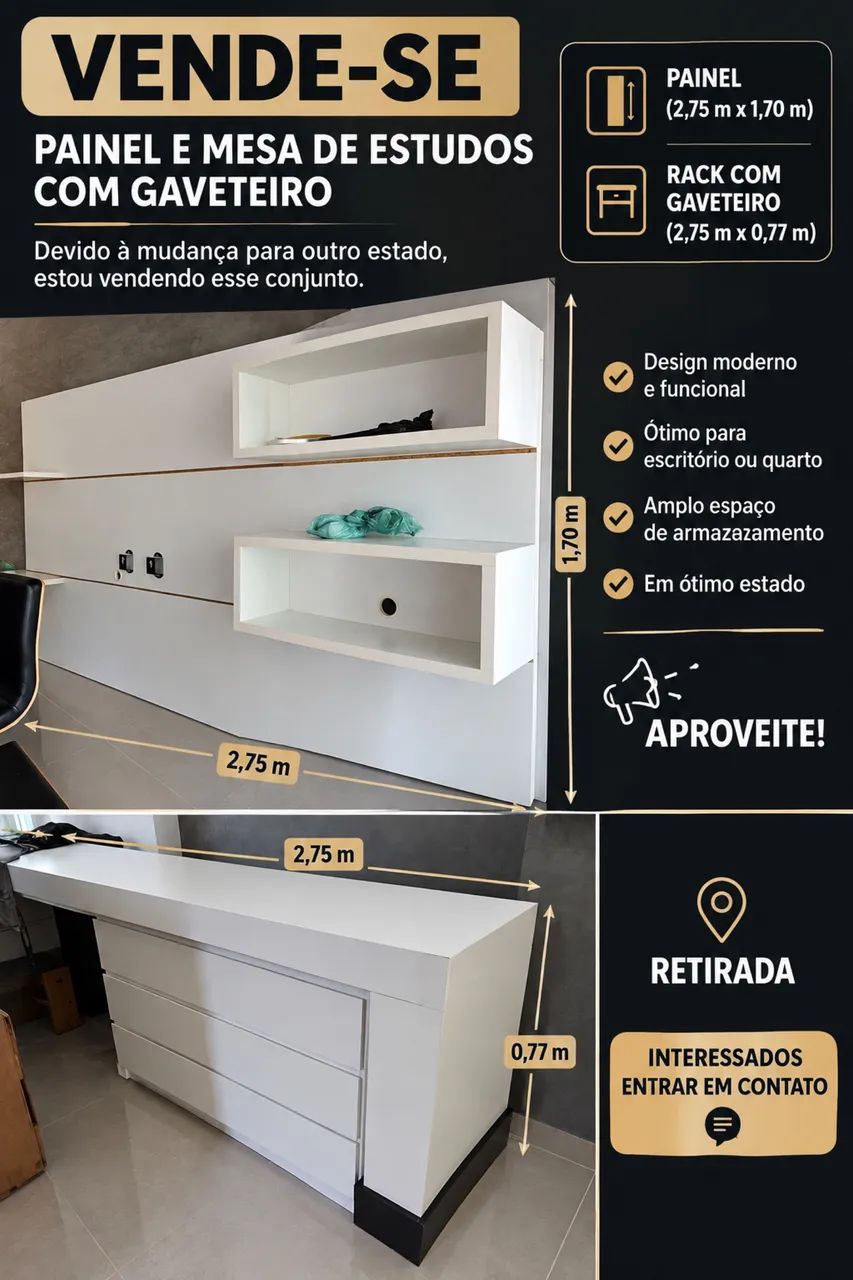Vendo rack e mesa de estudos com gaveteiro.
