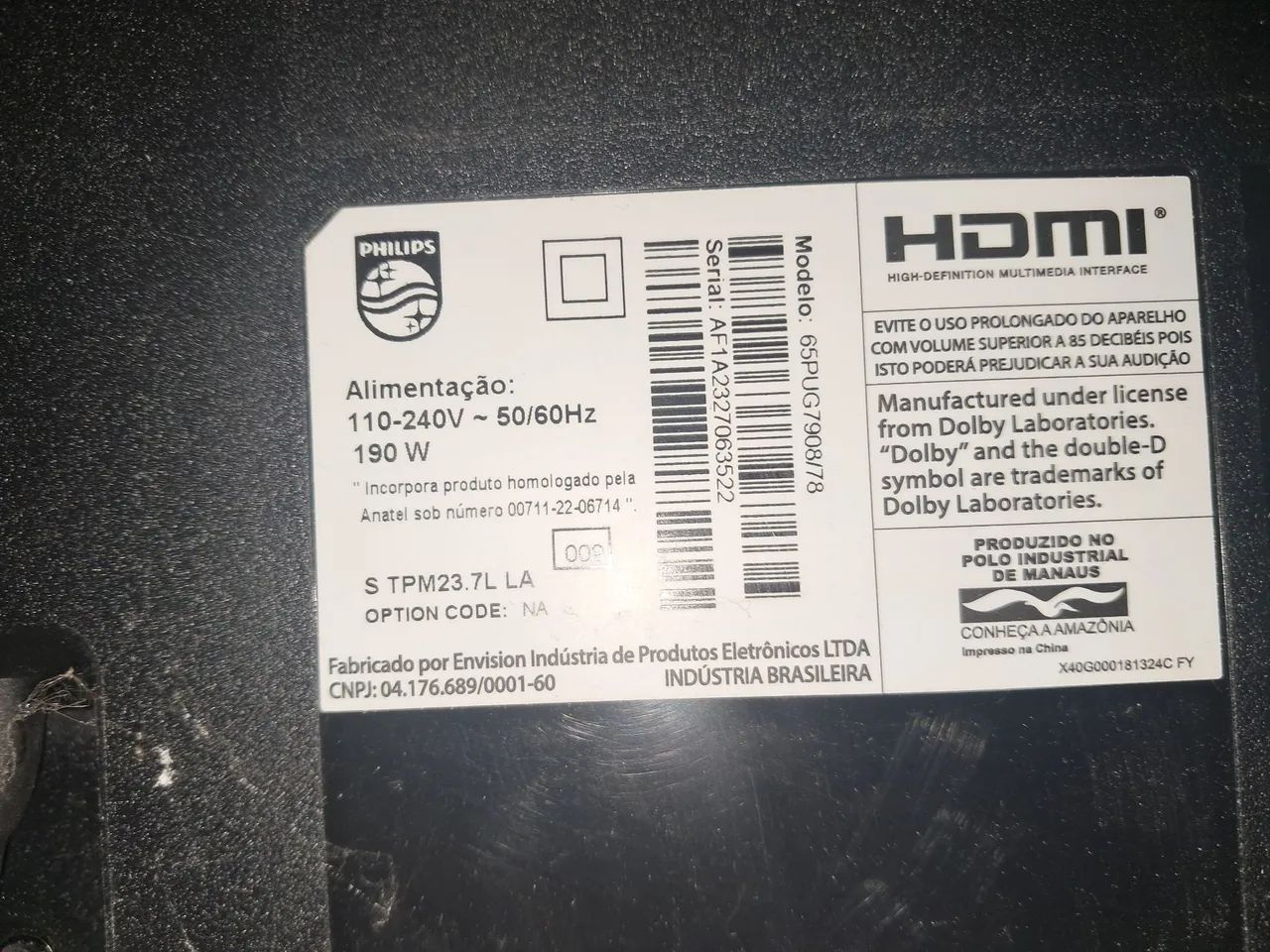 TV 65' Philips ambbilight  