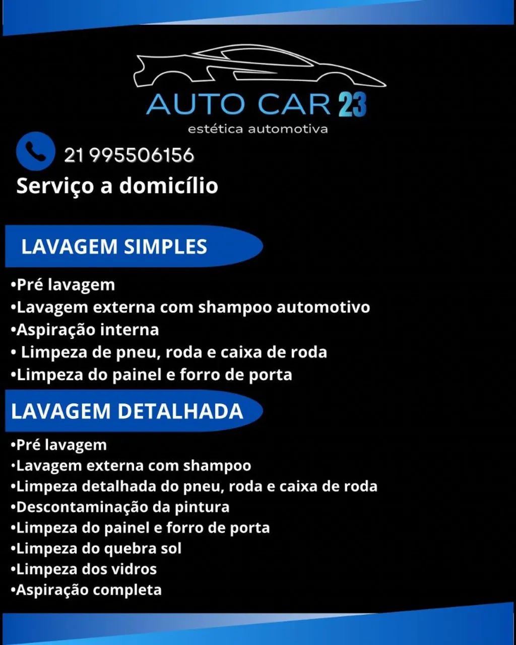 Lavagem automátiva a domicílio 