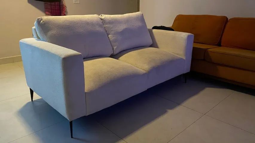 SOFÁ 2 LUGARES molas ensacadas de Bouclé Off White - Foto 2