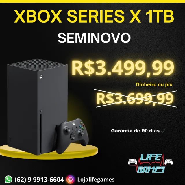 Xbox Séries X 1 Tera Seminovo com garantia, Loja física 