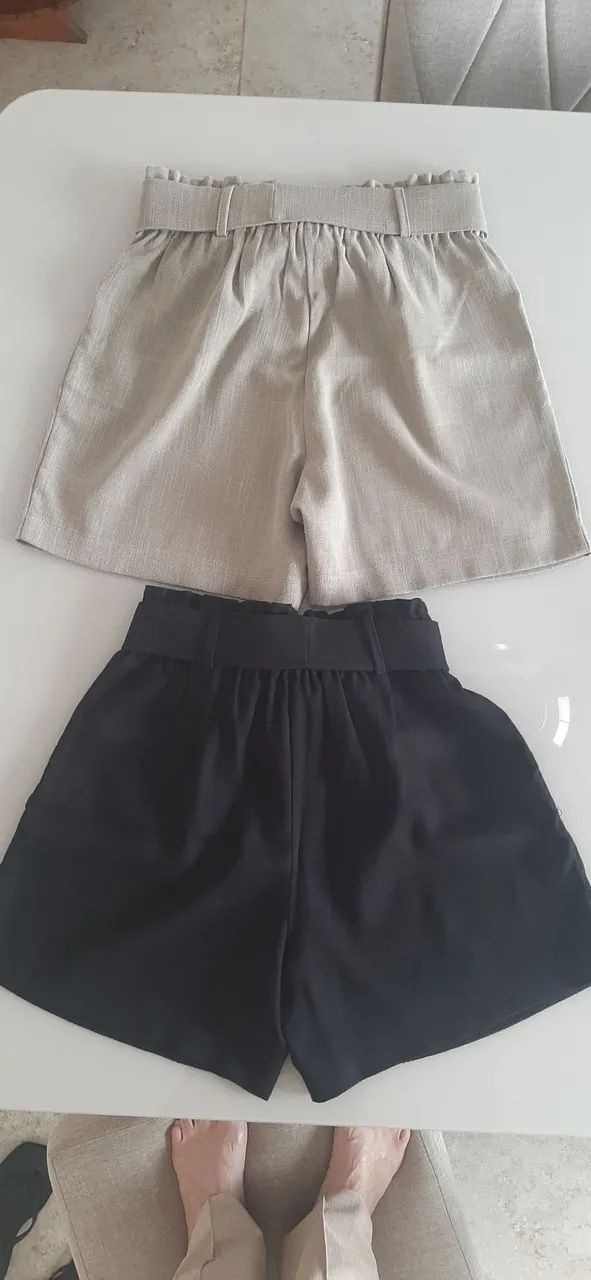 2 shorts alfaiataria de linho caqui e preto - Foto 5