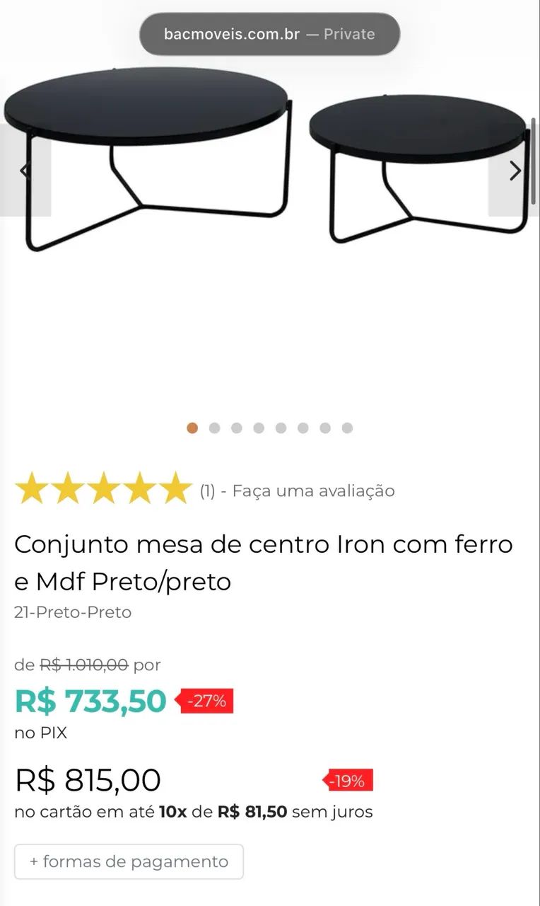 Conjunto Mesa de Centro MDF Preto - Foto 4