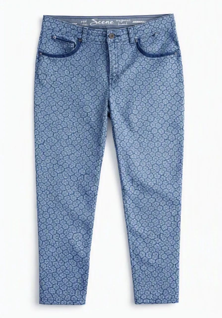Calça jeans estampada floral 