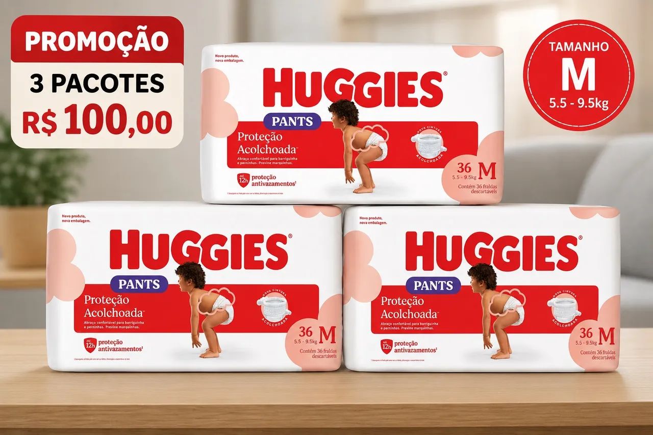 Fralda Huggies - 3 pacotes com 36 cada 