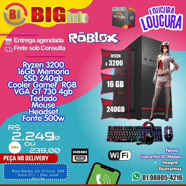 Computador Cpu Gamer Ryzen 3 3200g 16gb Ddr4 240GB SSD Gabinete LED RGB VGA 4gb Com Wifi