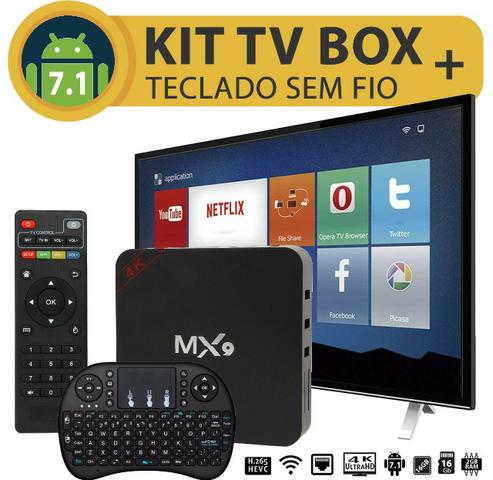 Kit Smart Tv Box Mx9 + Teclado Sem Fio 2gb Ram 16gb Rom Android 7.1