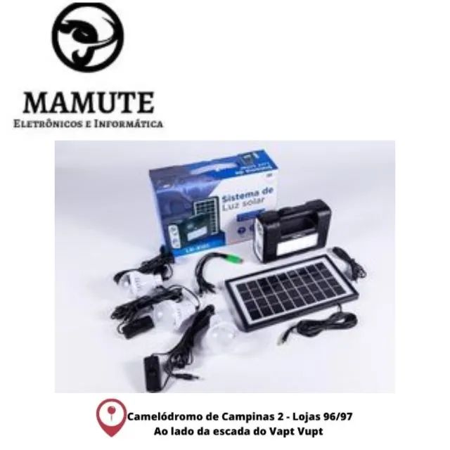 Kit Placa Solar Portátil 3 Lamp. Led Luz Emergência Lk-3101