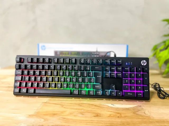 Teclado Gamer HP Novo k500f Led RGB Prata ou Preto - Foto 2