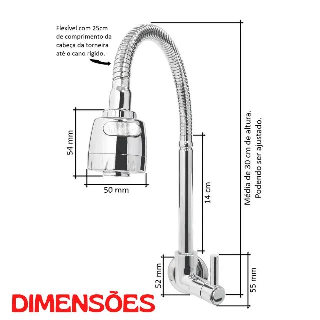 Torneira Gourmet Metal Prata Parede 1/4 de Volta 2 Jatos _ CS167 - Foto 5