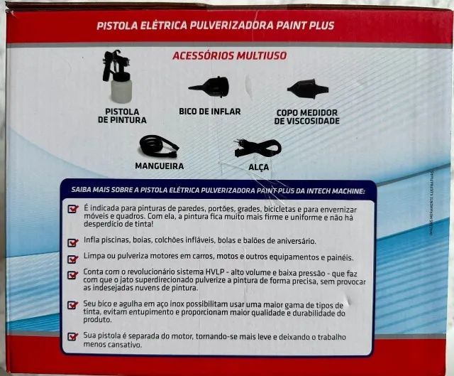 Pistola Pintura Pulverizadora Intech Machine Tinta Paint Plus Com Bico Metal 650W 220V - Foto 6
