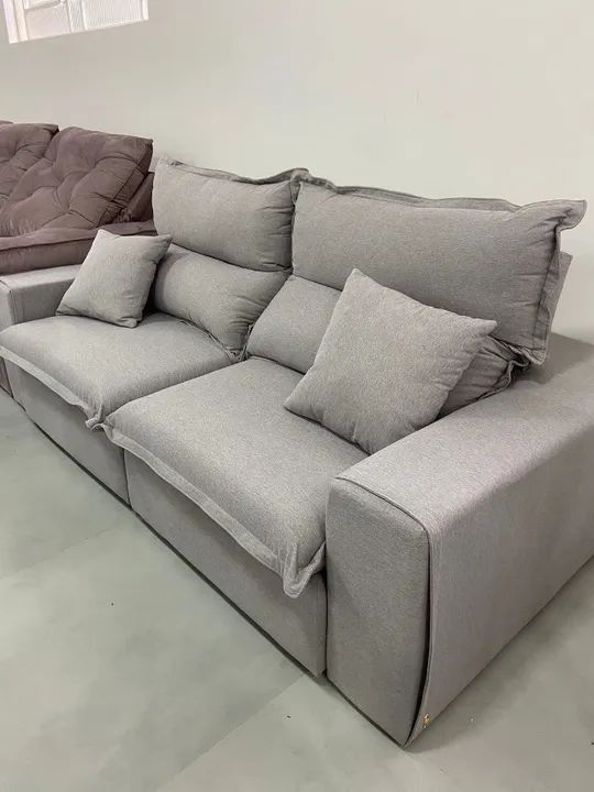 Sofá Retrátil e Reclinável Molas Ensacadas Linho Cinza