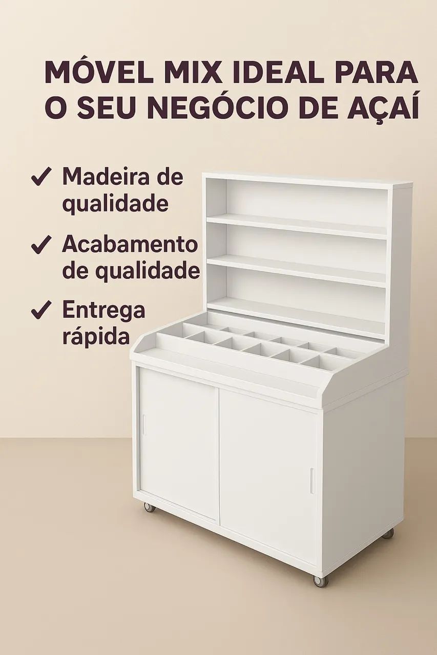 Balcão mix branco açaiteria com prateleiras  - Foto 2