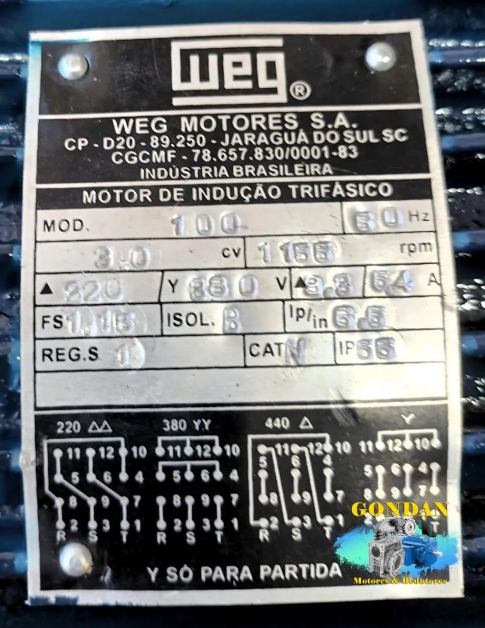 MotoFreio WEG 3cv/hp 2.2kw 6polos 1155rpm trifásico 220v 380v 440v com base de fixação - Foto 2