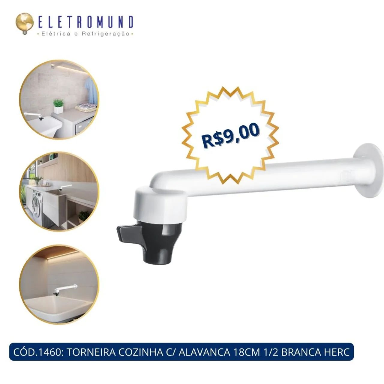 Torneira de Cozinha C/ Alavanca 18cm 1/2 Branca HERC