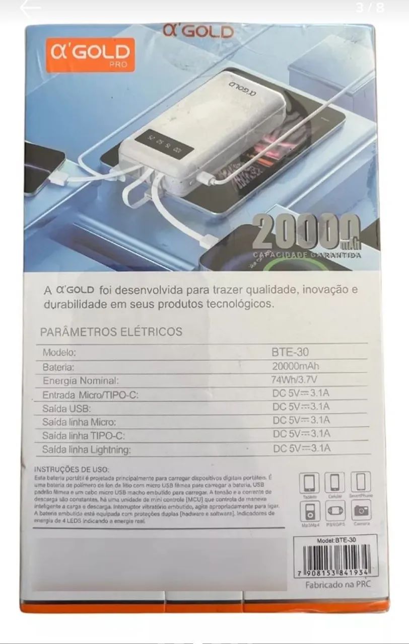 Carregador Portátil Power Bank 20.000mAh Universal - Foto 3