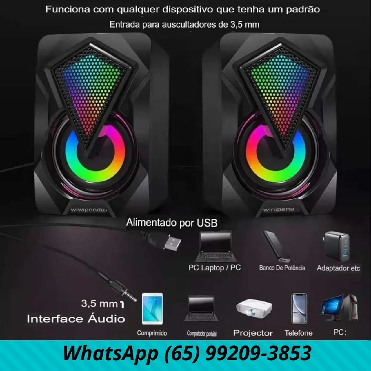 Caixa de Som para Computador led RGB Notebook Celular  - Som de Alta Qualidade
