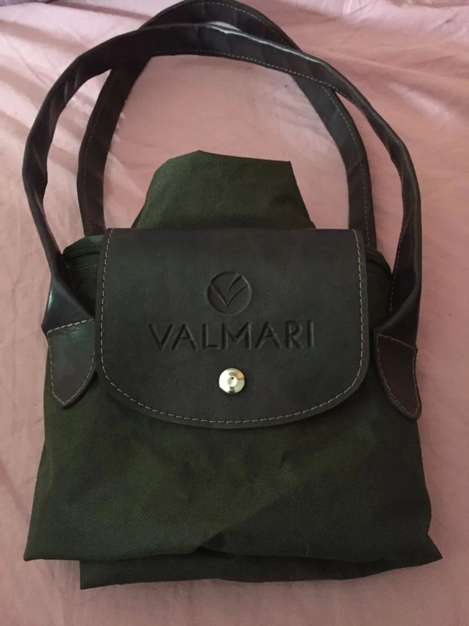 Bolsa Tipo Longchamp Grande Verde com alça marrom  - Foto 5
