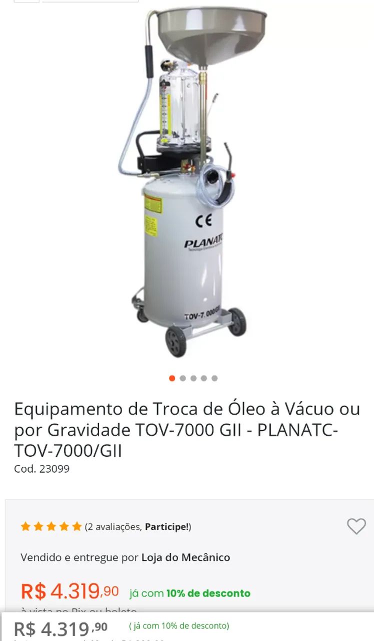 Troca de óleo sucção