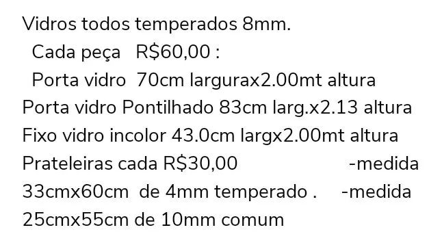 Vidros usados a parti de R$30,00