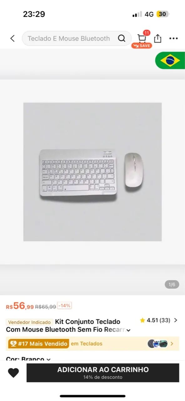 Kit Teclado e Mouse Bluetooth Sem Fio Recarregável