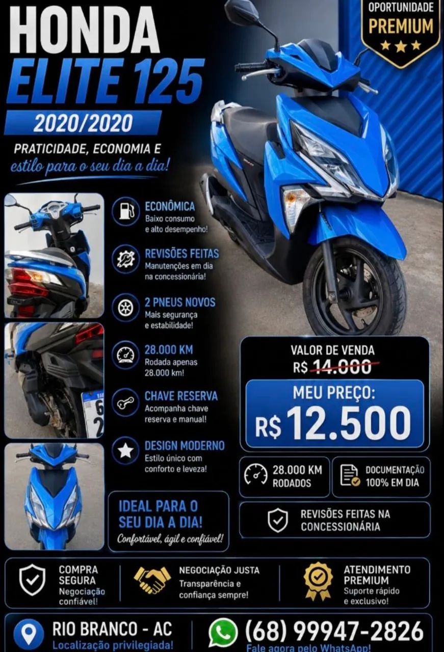 Vendo Honda Elite 125cc Ano 2020 Modelo 2020.