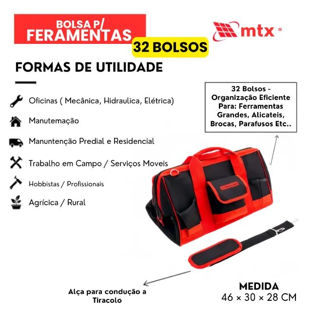 Bolsa para Ferramentas 18 Polegadas MTX Reforçada com 32 Bolsos para Organização - SFM04 - Foto 2