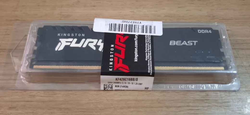 Memória DDR4 Kingston Fury Beast 8GB Nova - Lacrada - Original!
