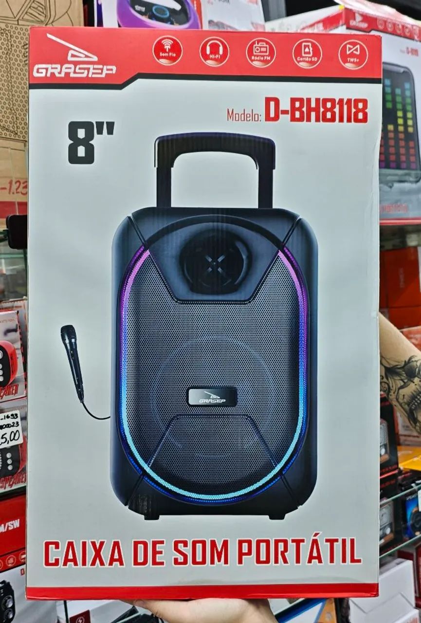 Caixa de Som Portátil com Microfone 8"
