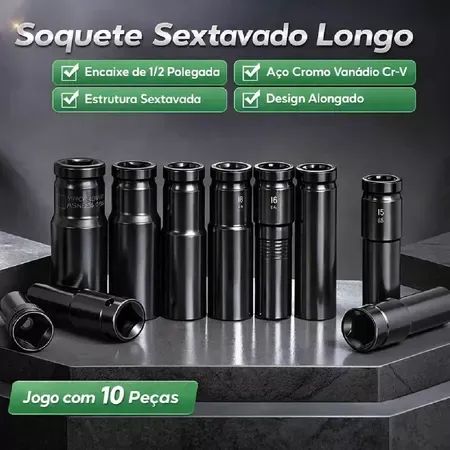 Kit Maleta Soquete de Impacto Material de Aço Carbono Alta Qualidade Soquete Sextavado Lon